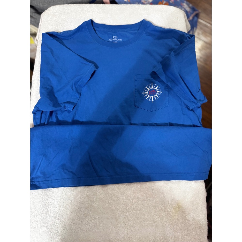 Southern Tide Mens Large Blue Compass Rose Graphic Pocket T-Shirt Cotton Tee